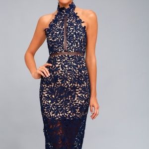 Divine Destiny Navy Blue Lace Midi Dress